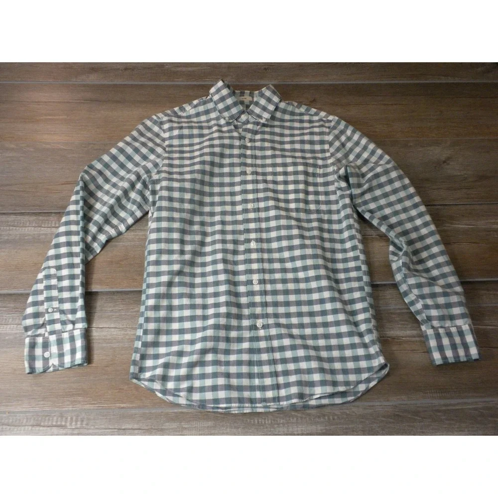 J. Crew Shirt Mens S Green‎ Gray Secret Wash Slim Plaid Button Down Coolmax Prep